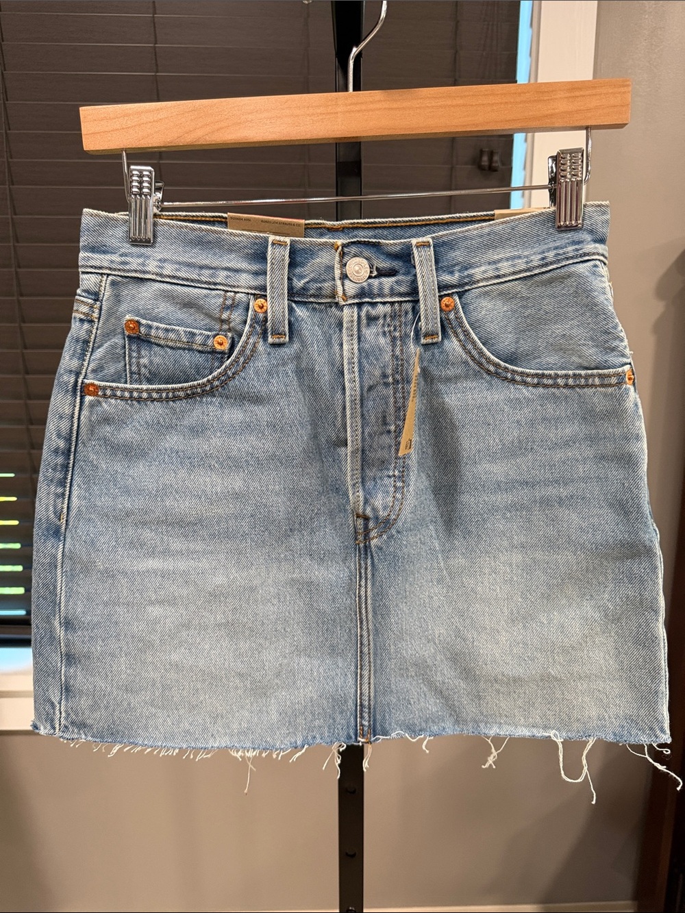 Light Wash Denim Mini Skirt - Classic Five-Pocket